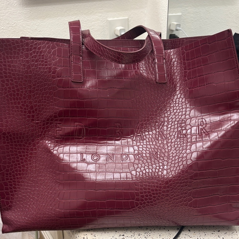 Ted Baker London Croc-Embossed Burgundy Tote